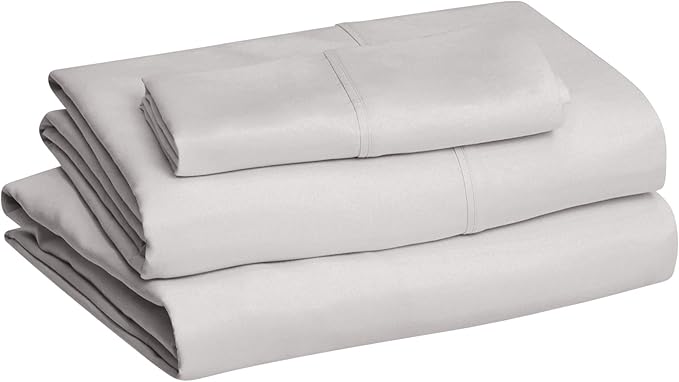 Amazon Basics Lightweight Super Soft Easy Care Microfiber 3 Piece Bed Sheet Set With 14-inch Deep Pockets, Twin X-Large, Light Grey, Solid AmazonBasics