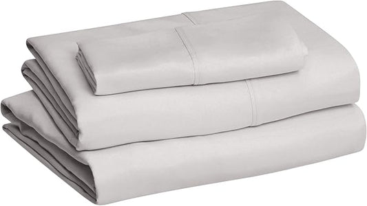 Amazon Basics Lightweight Super Soft Easy Care Microfiber 3 Piece Bed Sheet Set with 14-inch Deep Pockets, Twin X-Large, Light Grey, Solid (Pack of 4)