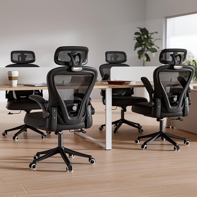 Ergonomic Office Chair M903, Computer Desk Chair with Wheels, High Back Mesh Office Chair with Adjustable Lumbar Support, Headrest, Flip-Up Armrests, Black