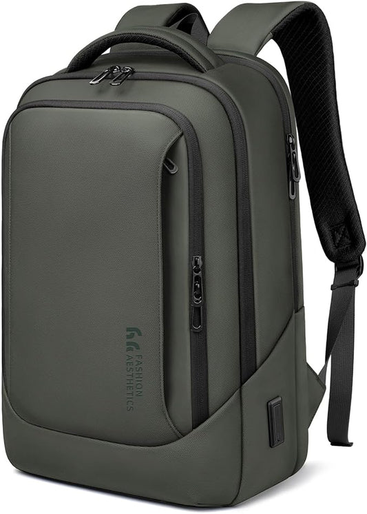 hk Laptop Backpack for Men with USB Charging Port Water-Resistant for 15.6 Inch Computer Bag Durable High-Tech Daypack Casual Backpack for Business Work College Weekender Travel- Green