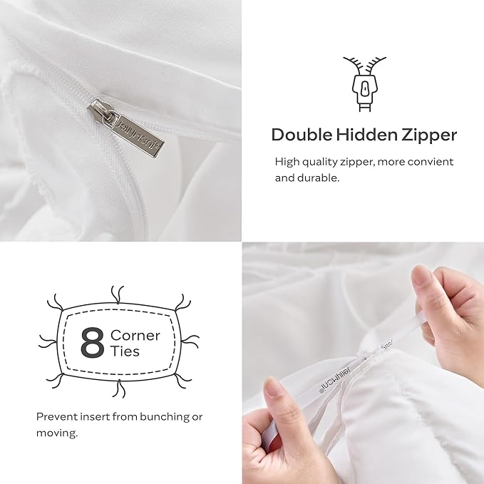 JELLYMONI Duvet Cover Queen Size Bright White - 3PCS Boho Duvet Cover Set Plaid Polyester Tufted Bohemian Jacquard Knit Textured Comforter Cover 90×90in Rhombic Geometric Pattern Zipper Corner Tie