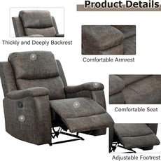 CANMOV Leather Recliner Chair Set of 2, Classic and Traditional Manual Recliner Chair with Overstuffed Arms and Back, Manual Single Sofa with Concealed Cup Holders,Grey