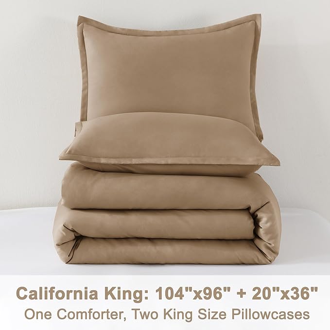 Litanika Comforter Set, Lightweight Solid Bedding Comforter Set, Fluffy Down Alternative Bed Set, Amber Brown, California King