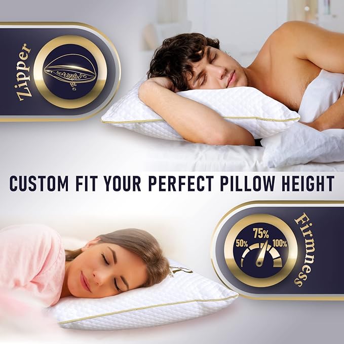 Royal Therapy 4-Pack Queen Memory Foam Pillow, Adjustable Shredded Pillow for Neck & Shoulder Pain Relief, Support for Back, Stomach, Side Sleepers