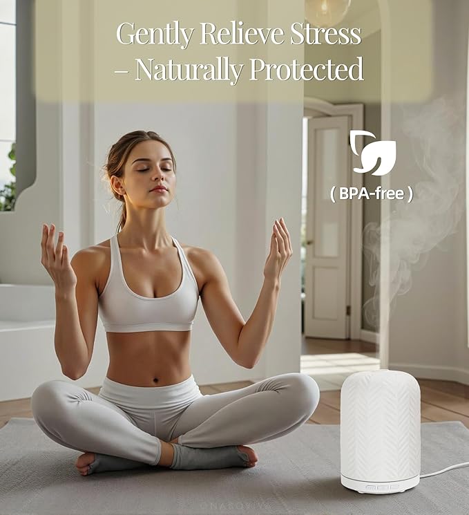 Essential Oil Diffuser – 2.4MHz Ultrasonic Aromatherapy Diffuser, Health Night Light, Timer & Auto Shut-Off, BPA-Free, 120ml Ceramic Oil Diffuser for Bedroom, Office, Spa, Yoga