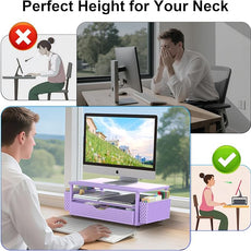 Spacrea Desk Organizer and Accessories, Computer Monitor Stand Riser with Drawer and 2 Pen Holders, Office Desk Accessories & Workspace Organizers for Office Supplies (Purple)