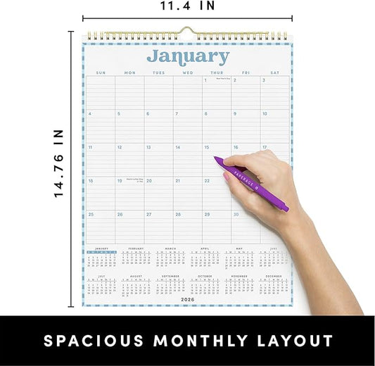 PAPERAGE 2026 Calendar, 12 Months (January 2026 - December 2026), Large (11.4 in x 14.76 in), Spiral Bound, 2026 Vertical Wall Calendar with Monthly & Yearly Views, Premium Paper - Pastel