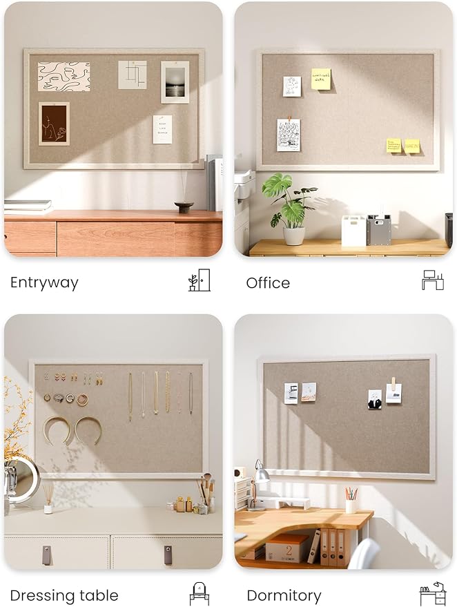 Foldable Cork Board Alternative, Felt Bulletin Board 36" x 24" Oatmeal Frame with 24 Adhesive Tabs, Pin Board for Home Office, Classroom, Entryway, Kitchen Wall Decor—Deep Camel