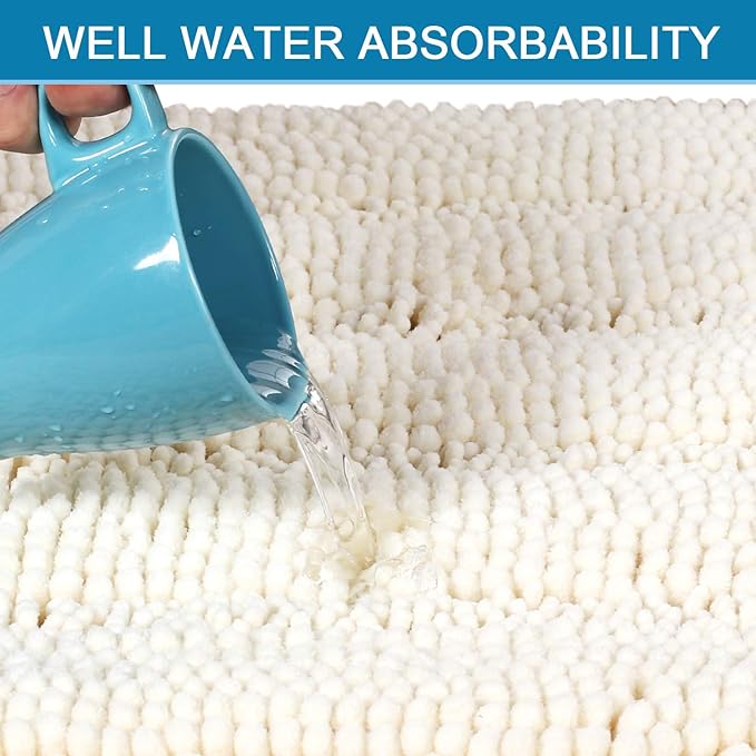 H.VERSAILTEX Bathroom Rugs Bath Rug Set 2 Piece Bathroom Contour Rug Toilet Mat Sets Non Slip Contour Bath Rug Ultra Thick Water Absorbent Striped Bath Mats Washable(36" x 24" Plus 20" x 24" U, Cream)