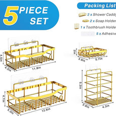 EUDELE 5-Pack Rustproof Stainless Steel Shower Caddy – No Drill Adhesive Bathroom Organizer with Large Capacity, Spacious Shower Shelves for Inside Shower, Kitchen & Home Decor Storage-XL Size