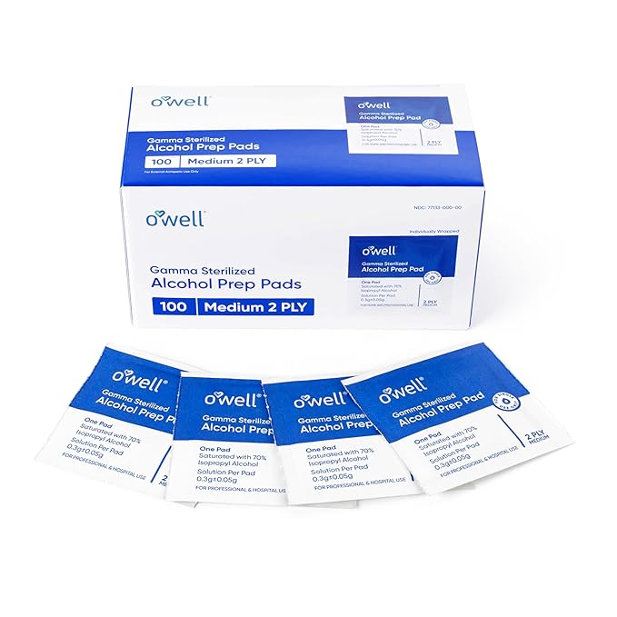 OWELL Prep Pads - 5,000 Individually Wrapped Sterile Alcohol Wipes, Medium 2-Ply Antiseptic Wipes for Disinfecting Skin, First Aid Kit Alcohol Swabs (50 boxes of 100ct)