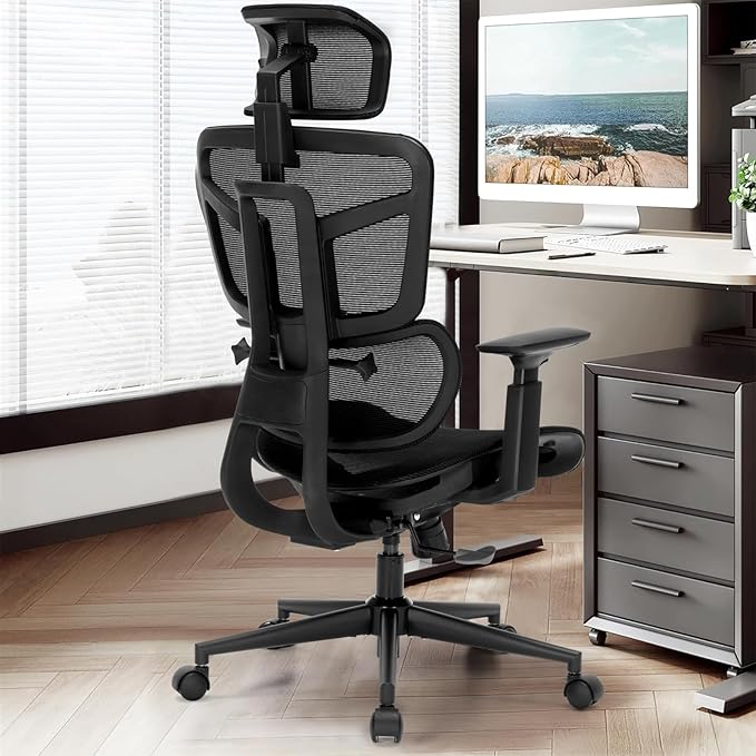 Ergonomic Office Chair, Desk Chair with Adjustable Height, Lumbar Support, High Back Mesh Computer Chairs with Flip up Armrests, Task Chairs for Home, Bedroom, Study, Dorm, Student, Adults Men Women