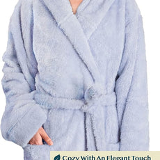 PAVILIA Women Hooded Plush Soft Robe | Fluffy Warm Fleece Sherpa Shaggy Bathrobe