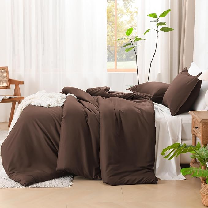 Litanika Comforter Set, Lightweight Solid Bedding Comforter Set, Fluffy Down Alternative Bed Set, Brown, Super King