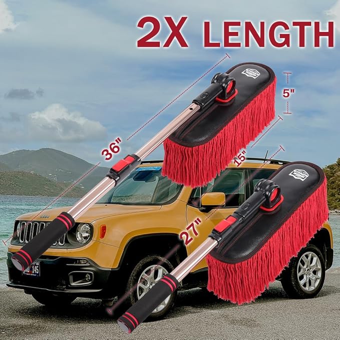Car Duster Exterior Scratch Free-Stocking Stuffers Gifts for Men Women-Car Dust Brush with Extendable Telescoping Handle to Remove Dust Pollen,for Truck,and Motorcycle,Wax Cotton Hair