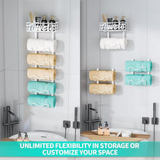 HapiRm Over The Door Towel Rack - 6 Tier Wall Mount Rolled Towel Holder Storage Organizer Shelf with Storage Basket for Small Bathroom, Rv, Camper - White