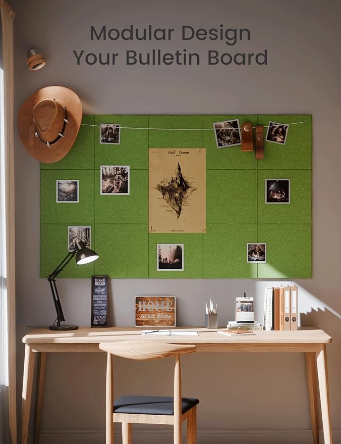 Large Felt Bulletin Board 48" x 36" Cork Board Alternative-12 Pack with 70 Safe Removable Adhesive Tabs, Cork Boards for Walls Cork Board for Home Office Classroom Pin Board -Kelly Green