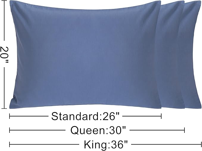 NTBAY Queen Cotton Pillowcases - Envelope Closure 20x30 Pillowcases Set of 2, Breathable and Soft Bed Pillow Cases, Denim Blue