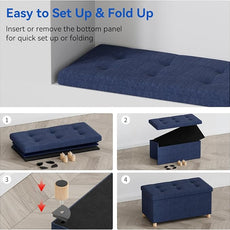 BRIAN & DANY 30 Inches Folding Storage Ottoman Bench, Ottoman with Storage Bench for Bedroom, Living Room, Entryway, Foot Rest with Legs, Blue