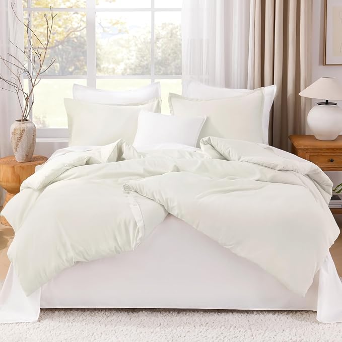 Litanika Comforter Set, Lightweight Solid Bedding Comforter Set, Fluffy Down Alternative Bed Set, Cream, Queen