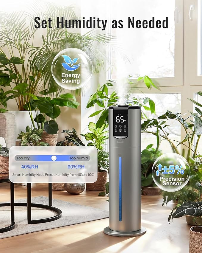 8L Humidifiers for bedroom, Humidifiers large room up to 500 sq ft, Easy to Clean Humidifier with Washable Parts, Ultrasonic Cool Mist Humidifier for Home Plants Baby Nursery Office, Grey