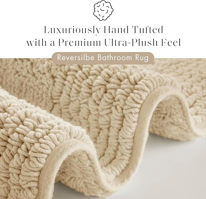 Madison Park Splendor Reversible 100% Cotton Tufted Bathroom Rug-3000 GSM Hotel Quality Luxurious Plush Medium Pile Bath Mat Absorbent, Quick Dry, Shower Room Décor, 24x60 Natural