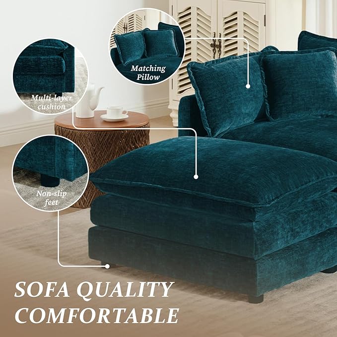 SoarFlash Chenille Sectional Middle Position Sofa,Deep Blue