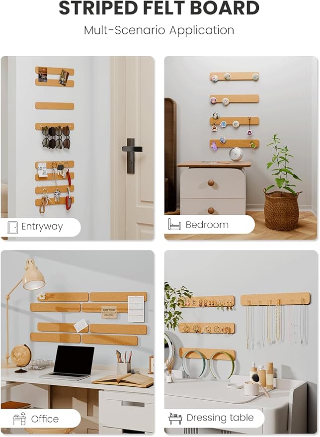 Cork Board Alternative Felt Strip Board 8-Pack 13"x2", Office Pin Board with 50 Push Pins, Adhesive Install for Bedroom Door & Home Office(Sunset Yellow)