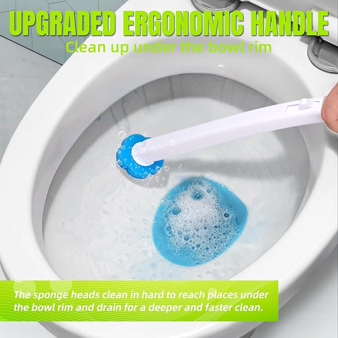 KOKL Disposable Toilet Brush, Toilte Wand Kit, Toilet Bowl Cleaner Brush with 12 Wand Refills, Toilet Cleaning Supplies, Toilet Brush and Storage Caddy, Toilet Cleaning System for Bathroom Maintenance