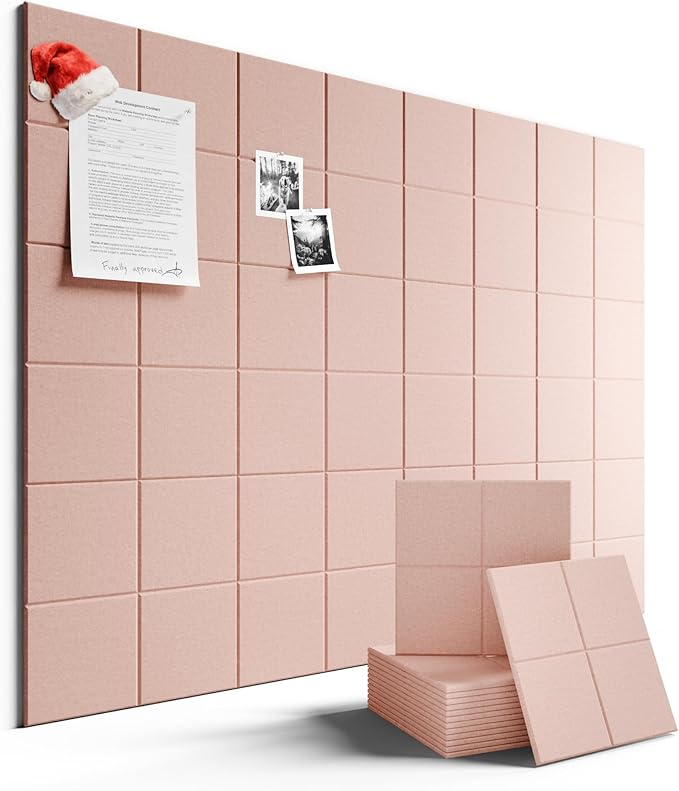 Large Felt Bulletin Board 48" x 36" Cork Board Alternative-12 Pack with 70 Safe Removable Adhesive Tabs, Cork Boards for Walls Cork Board for Home Office Classroom Pin Board-Coral