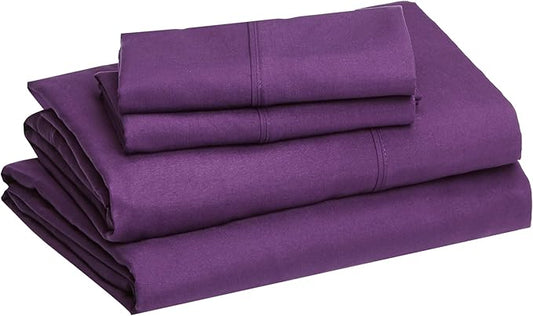 Amazon Basics Lightweight Super Soft Easy Care Microfiber 4 Piece Bed Sheets Set with 14-Inch Deep Pockets, Full, Plum, Solid AmazonBasics