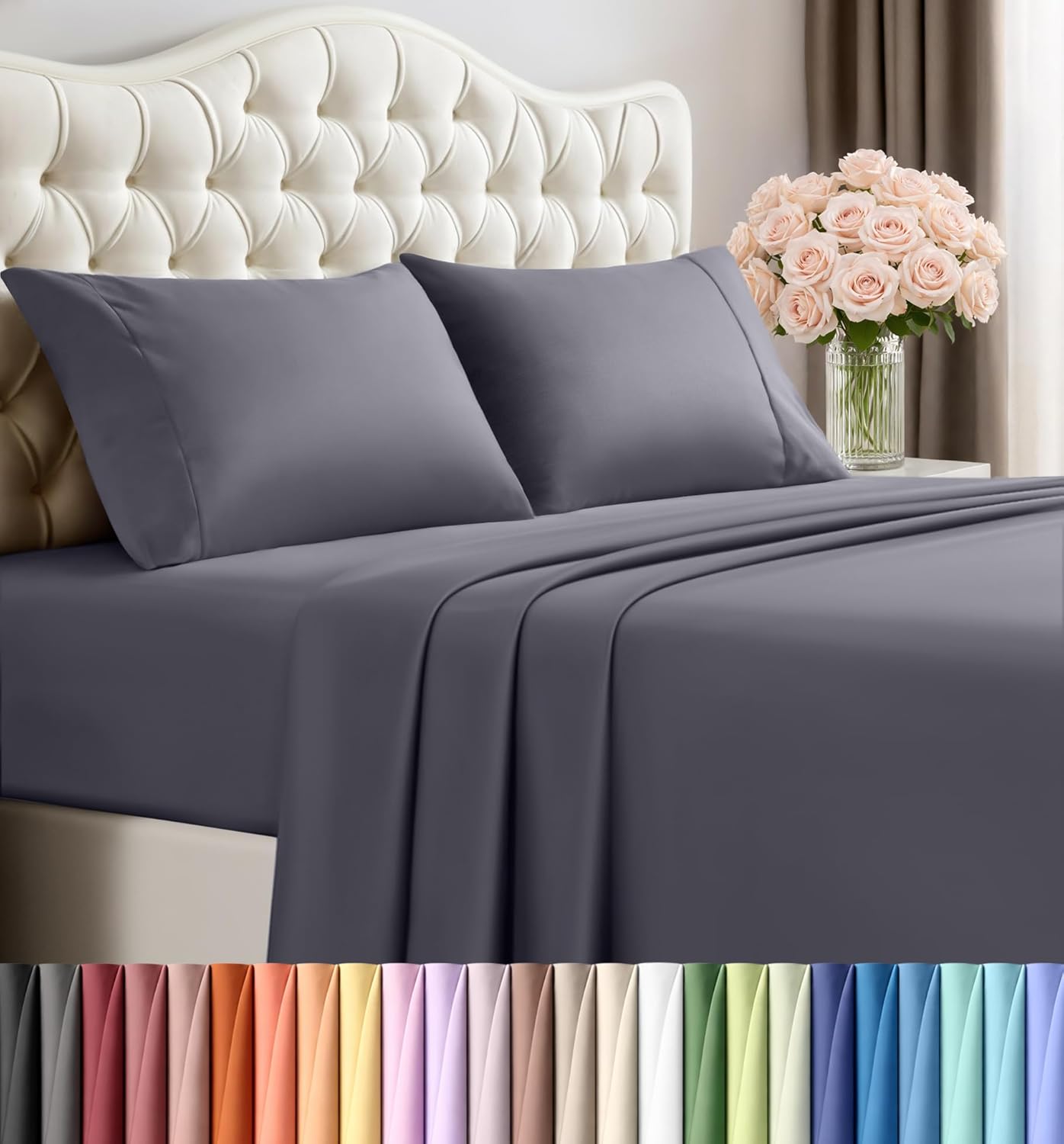 Utopia Bedding Queen Size Sheet Set – 4 Piece Bed Sheets, Soft and Breathable Microfiber, Includes 1 Fitted Sheet, 1 Flat Sheet and 2 Pillowcases – Oeko Tex (Grey) Dormly