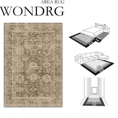 10x14 Brown Vintage Area Rug for Living Room Bedroom Large Distressed Rustic Carpet Non-Slip Low Pile Lightweight Vacuumable Soft Washable Throw Rug for Indoor Dining Room