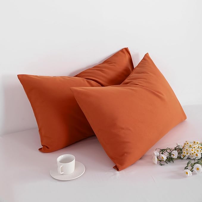 FLXXIE 2 Pack Microfiber King Pillow Cases, 1800 Super Soft Pillowcases with Envelope Closure, Wrinkle, Fade and Stain Resistant Pillow Covers, 20x36, Burnt Orange
