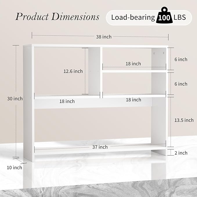 Jerry & Maggie Desktop Bookshelf Organizer, 4-Tier Desk Shelf with Hutch for Computer Desk, Wall Shelf Organizer & Room Decor Aesthetic, Dorm & Office Storage for Books, Laptop (White/38 in)