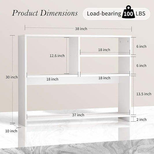 Jerry & Maggie Desktop Bookshelf Organizer, 4-Tier Desk Shelf with Hutch for Computer Desk, Wall Shelf Organizer & Room Decor Aesthetic, Dorm & Office Storage for Books, Laptop (White/38 in)