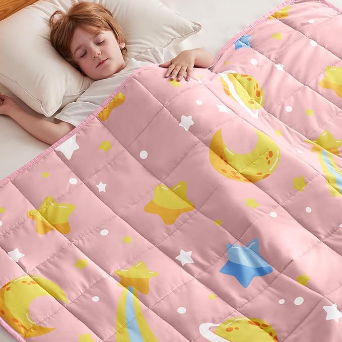 anfie Weighted Blanket Kids(50"x60" 5lbs) Weighted Blanket Cooling Blanket for Sleeping,Throw Size Breathable Blanket with Premium Glass Bead(Pink Moon)