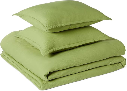 Amazon Basics Brushed Microfiber Comforter Set, Extra Soft with Natural Texture, 3-Piece, Queen/Full, Green