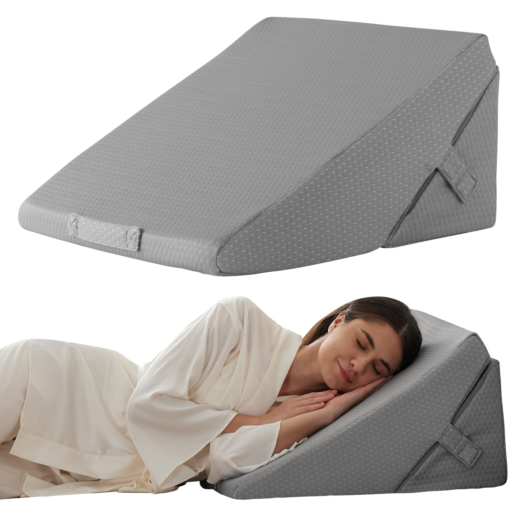 Bedluxe Wedge Pillow Headboard, 3PCS Orthopedic Bed Wedge Pillows Set for After Surgery, Adjustable Pillow Wedge for Acid Reflux&Back Pain Relief, Sleeping, Back Pillow for Bed Sitting Up, White/Grey Dormly