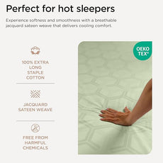 Threadmill 100% Cotton Sheets for Queen Size Bed - 600 Thread Count Queen Bed Sheets Set with 16” Deep Pocket - Jacquard Sateen Weave 4-Piece Bedding Set with Cooling Effect, Sage Green