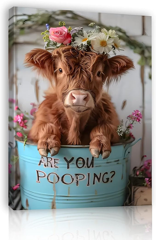 Jatinoo Highland Cow Decor Are You Pooping? Funny Bathroom Wall Art Apartment Or Farmhouse Bathroom Decor Western & Highland Cow Lovers 11.5 x 15 Inches