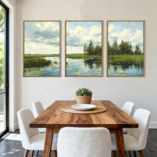 BINCUE Framed Green Nature Wall Art Lake Scenery Wall Decor Landscape Art Print for Living Room Bedroom Office 16 x24 Inches Set of 3