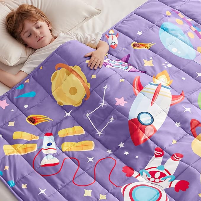 anfie Weighted Blanket Kids(36"x48" 3lbs) Weighted Blanket Cooling Blanket for Sleeping,Throw Size Breathable Blanket with Premium Glass Bead(Purple Aerospace)
