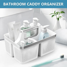 2Pack Shower Caddy Dorm: Portable Bathroom Caddy Organizer with Handle and Holes, Plastic Cleaning Caddy, Hard Shower Basket Storage Tote for Toiletry, College Dorm Room Essentials White/Silver