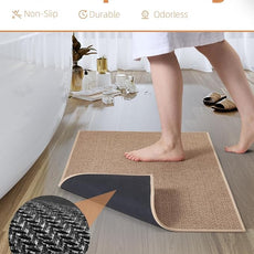 PADOOR Non-Slip Bath Mat With Rubber-Backing, Braided Absorbent Machine Washable Thin Rug for Bathroom Floor, Quick Dry, Fits Under Door, 17''x24'' Beige