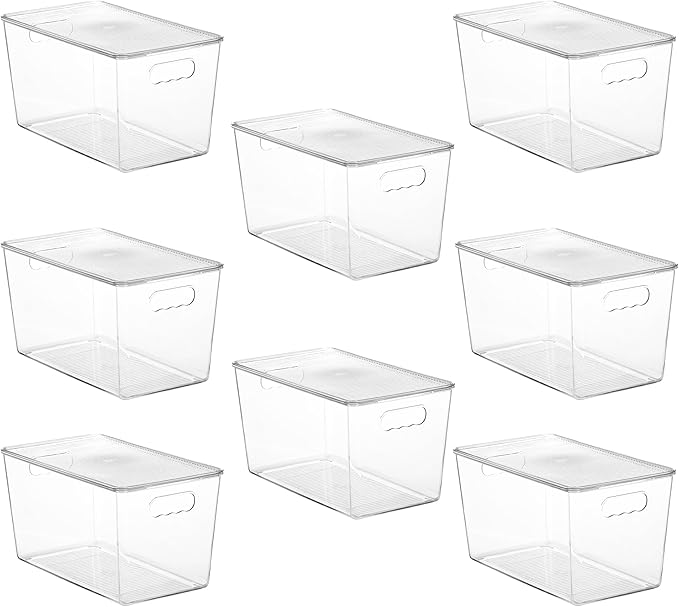 Vtopmart 8 Pack Clear Stackable Storage Bins with Lids,XLarge Plastic Containers with Handle for Pantry Organizer and Storage,Perfect for Kitchen,Fridge,Cabinet, Closet,Bathroom Organization