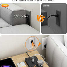 Surge Protector Power Strip - 11 Outlets(1850W/15A) with 6 USB Ports(2 USB C), 6FT Flat Plug Extension Cord, Wall Mount, Black, ETL Listed for Home, Dorm Room