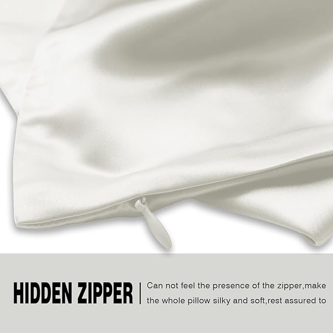Mulberry Silk Pillow Cases for Hair and Skin King Size Silk Pillowcase with Zipper Soft Breathable Smooth Cooling Satin Silk Pillow Covers for Sleeping (Ivory,20"X 36",1Pcs)