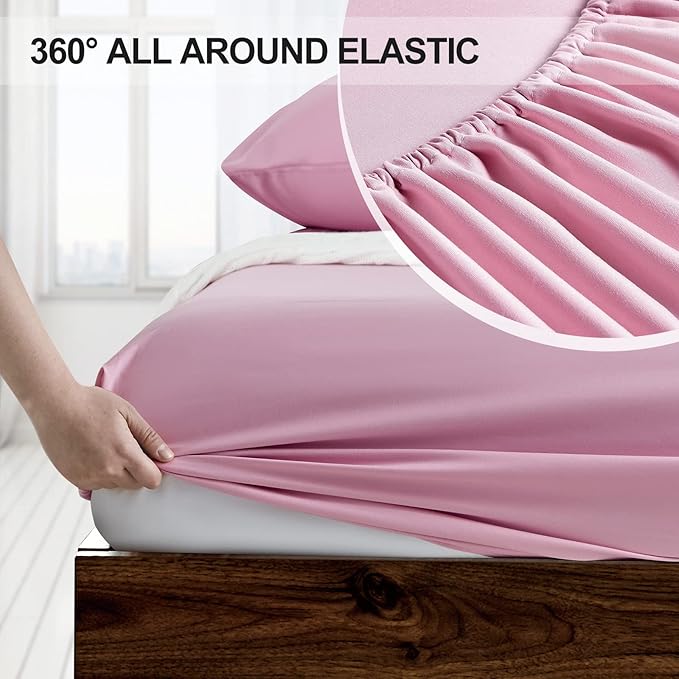 FreshCulture California King Fitted Sheet Only - Hotel Quality Fitted Sheet - Ultra Soft & Breathable - Brushed Microfiber - Deep Pocket - Cooling Fitted Sheets for Cal King Size Bed (Dusty Pink)