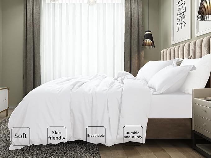 King Duvet Cover Set White 100% Egyptian Cotton,3Pcs Bedding Set- 1 Duvet Cover(No Insert) with 2 Pillowshams, 400 TC Super Soft Comforter Cover with Corner Ties(King106x90 Inches, White)